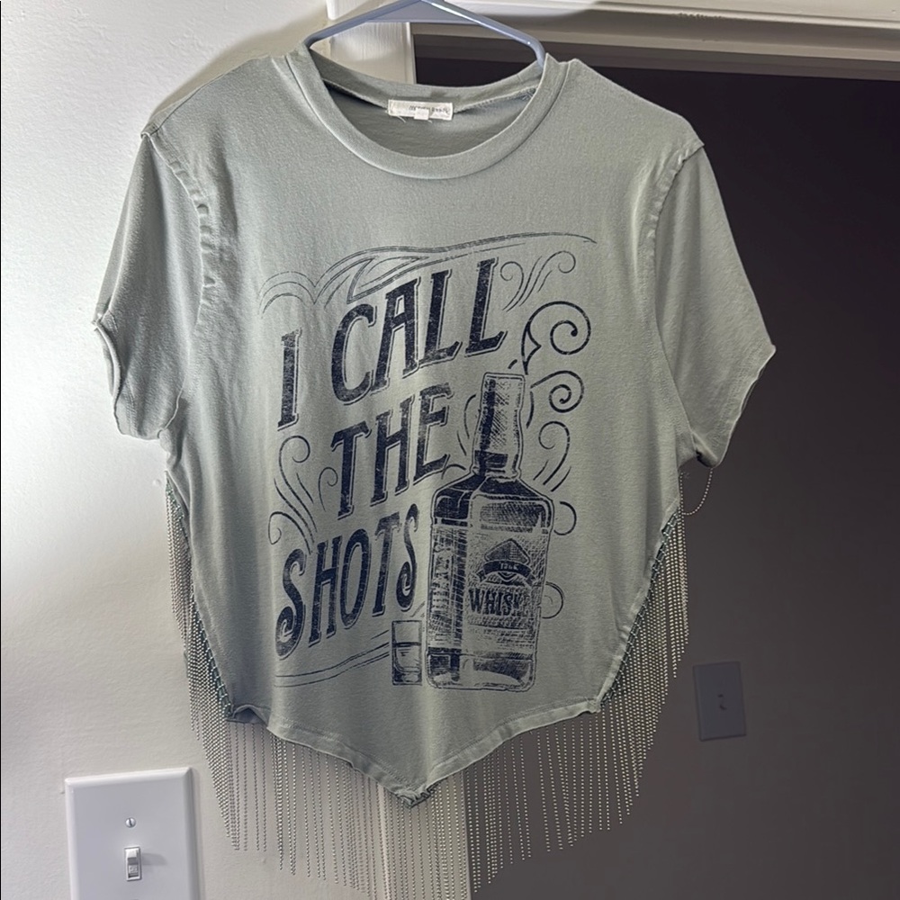 Women's Gray Graphic Fringe Top